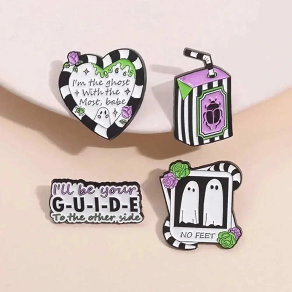 4 black white purple green Halloween enamel pins backpack clothes bag hat denim